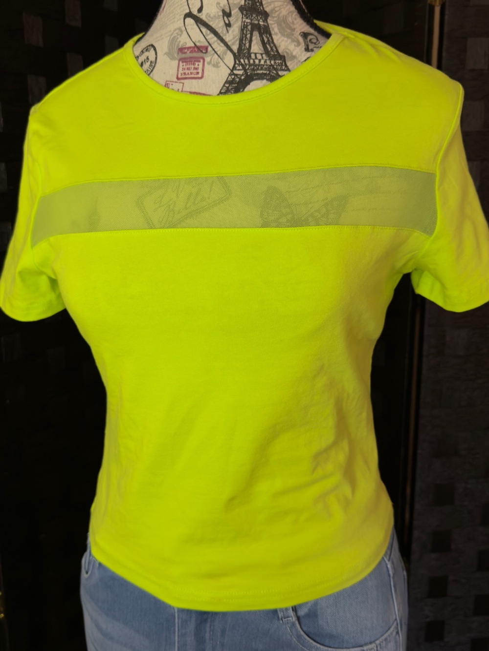 Neon Lime Green Mesh-Panel Women's Tee